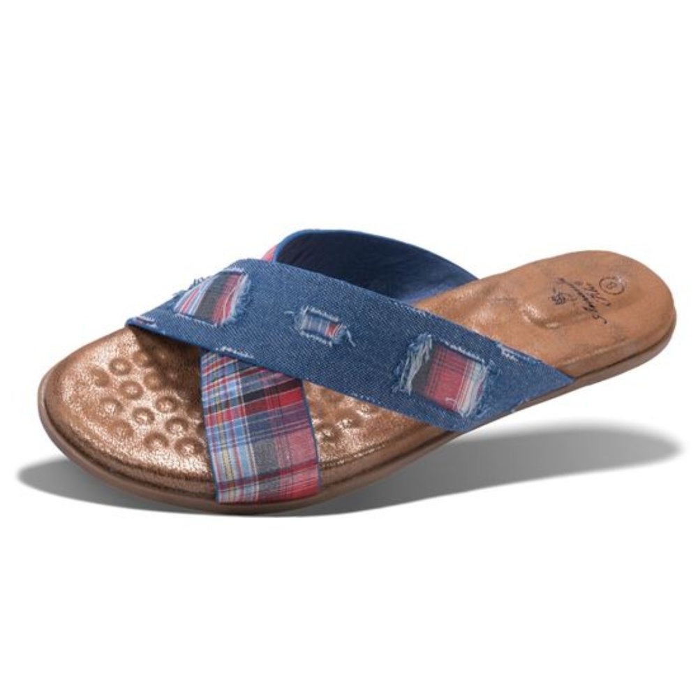 Kennedy denim and plaid memory foam sandal